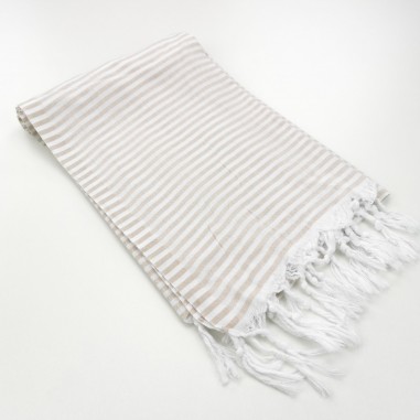 Turkish pareo towel fine stripes beige