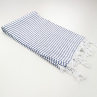 Turkish pareo towel fine stripes cornflower blue