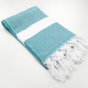 Fouta chevron diamants cyan fonce