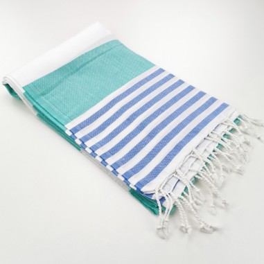 fouta a rayures bicolores vert printemps moyen