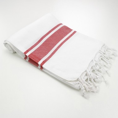 fouta blanche bandes rouges