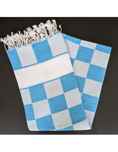 Fouta CHESS à damiers turquoise