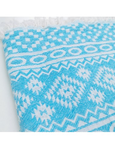 fouta jacquard turquoise double epaisseur