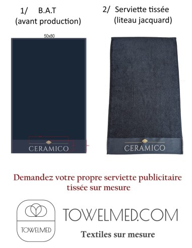 Hand towel with custom logo border jacquard woven