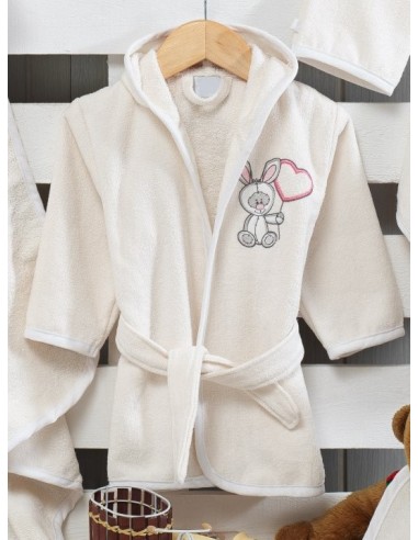 peignoir enfant ecru sable logo brodé