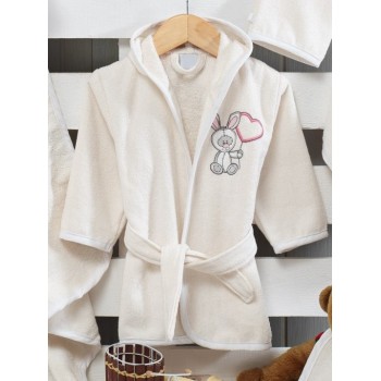 peignoir enfant ecru sable logo brodé