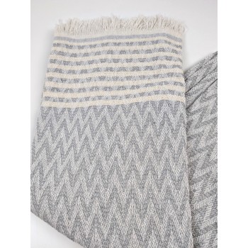 fouta de plage chevron epaisse gris clair