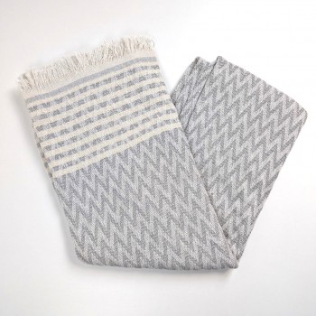 fouta chevron epaisse gris clair