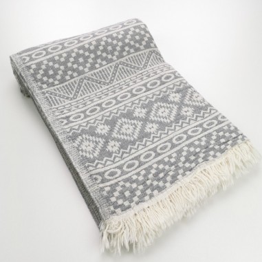 aztec style pattern towel light grey
