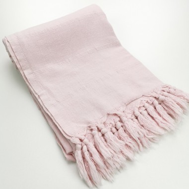 Turkish towel stonewashed fine stitched stripes pale pink
