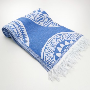 maya pattern turkish beach towel royal blue