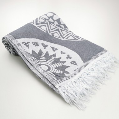 maya pattern turkish beach towel grey