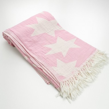 Stars pattern turkish beach towel pink