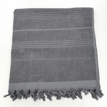 Serviette de plage Fouta éponge unie gris fonce