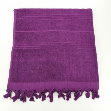 Serviette de plage Fouta éponge unie amethyste violet