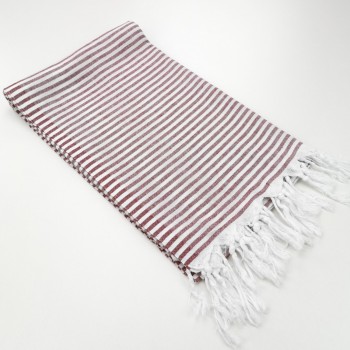 Turkish pareo towel Navy fine colored stripes burgundy